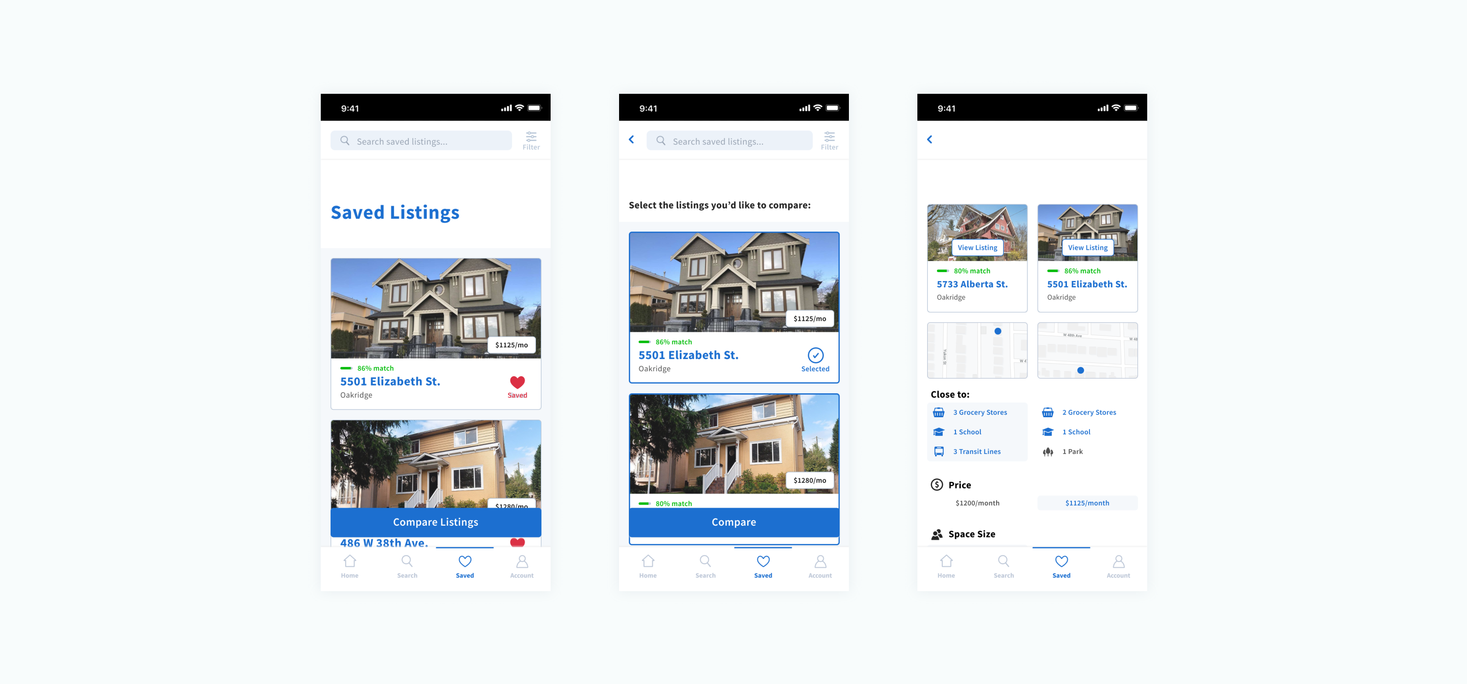screenflow of comparing house listings in Tempo
